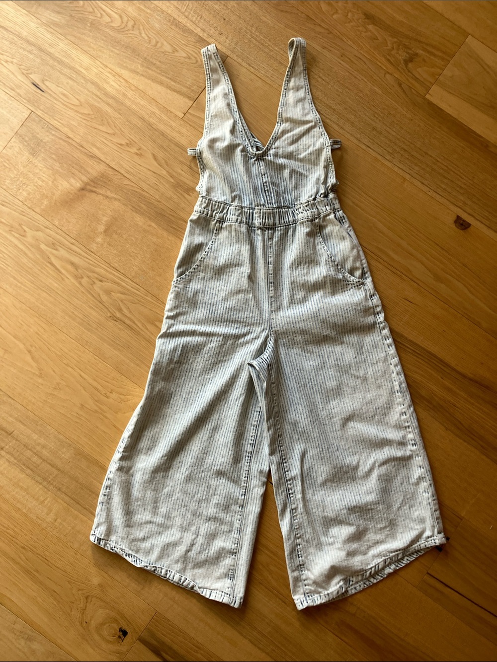We The Free Light Blue Striped Wide Leg Jumpsuit